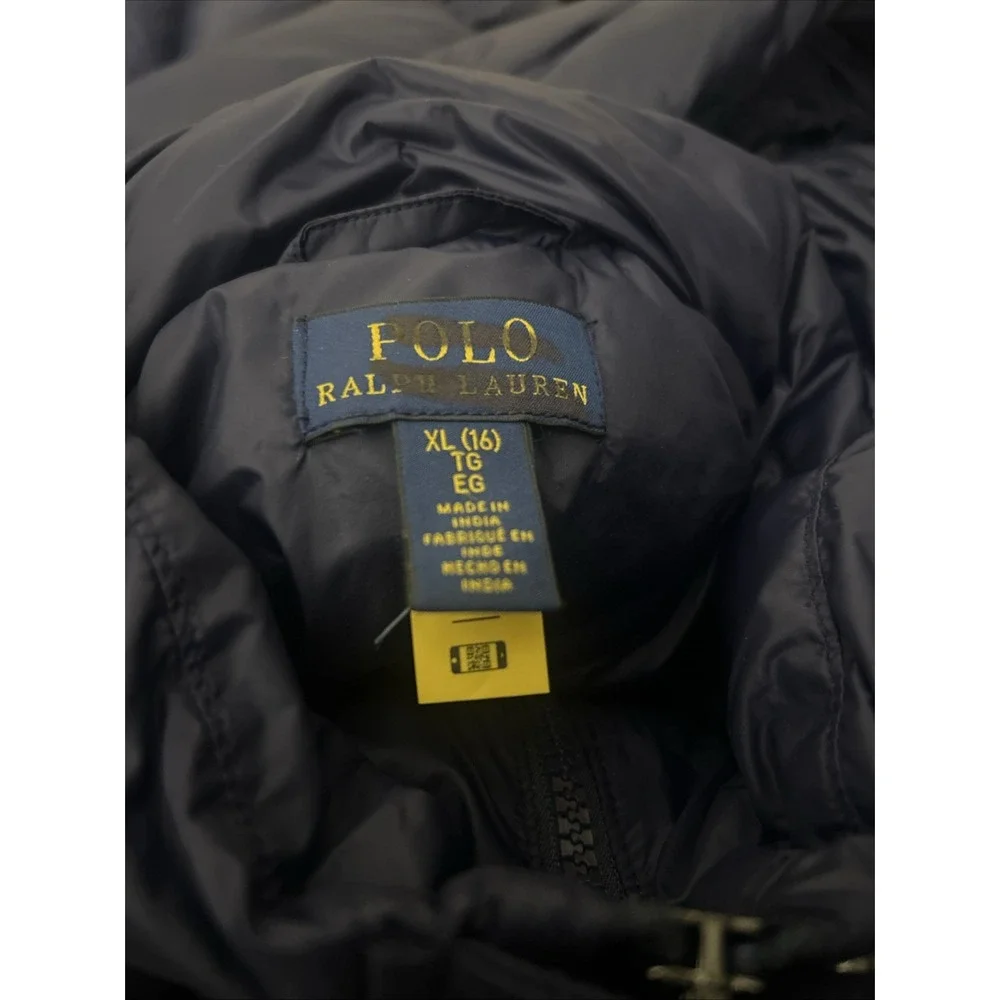 Polo Ralph Lauren Girls Coat 16 XL Down Puffer Jacket Hooded Navy Pink Pony